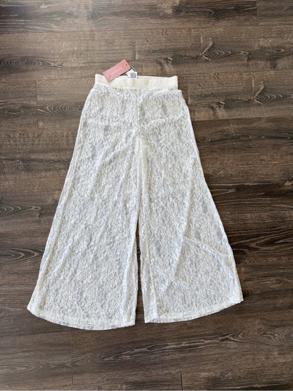 SWhite Lace Wide-Leg Trousers